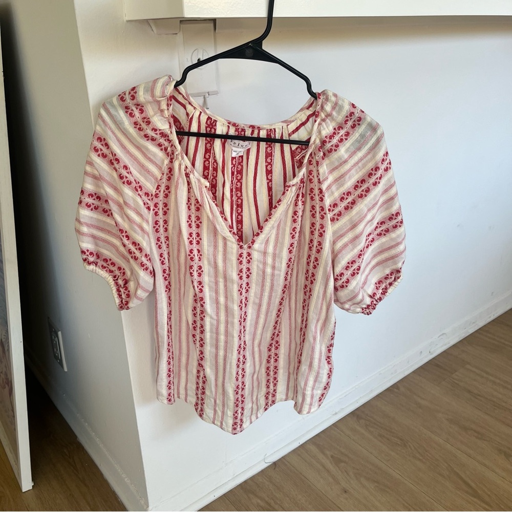 Velvet by Graham & Spencer Red and White Patterned Blouse